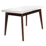 Masa MG-A06~White Glass+Brown Legs