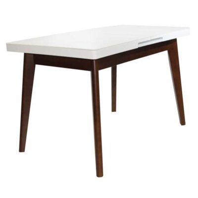 Masa MG-A06~White Glass+Brown Legs